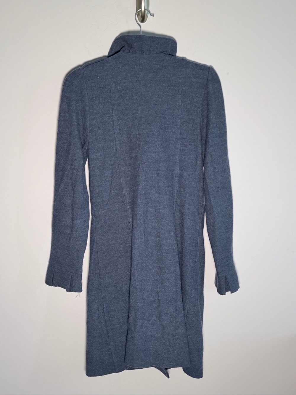 Luii Anthropologie Blue Ruffle-Front 100% Wool Sweater Coat - Picture 8 of 12